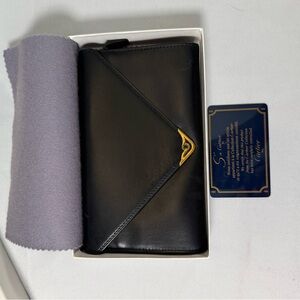 Cartier S de Cartier Black Leather Wallet Clutch Gold Hardware